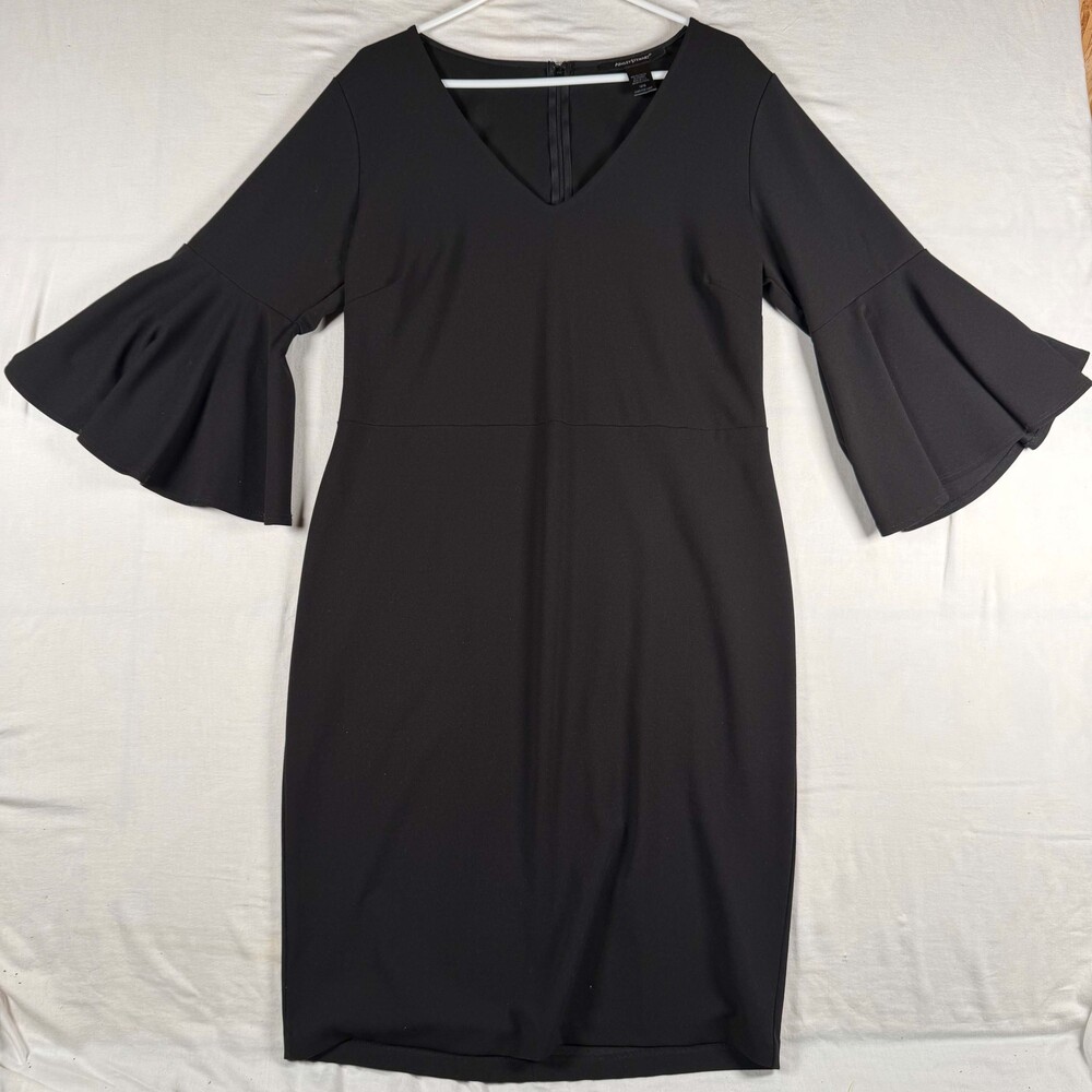 Ashley Stewart Black Flounce Sleeve Midi Dress Womens 14/16 Workwear Cocktail